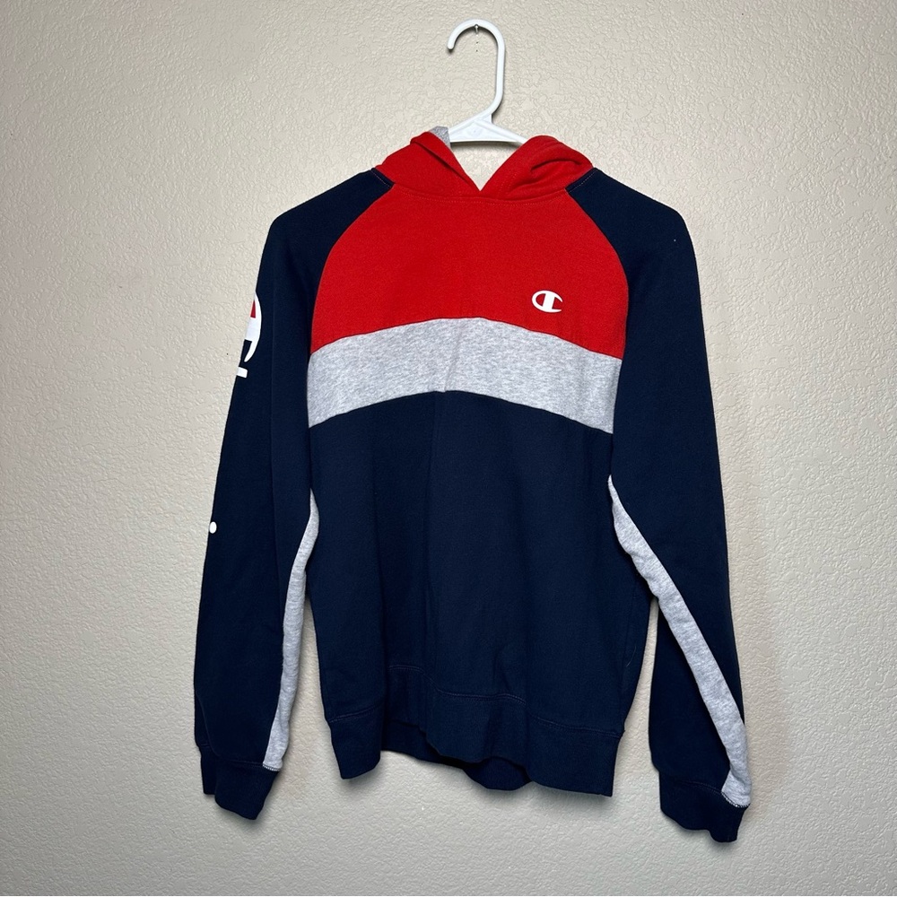 Champion Colorblock Hoodie Boy XL Red‎ Gray Navy Authentic Athleticwear Pullover